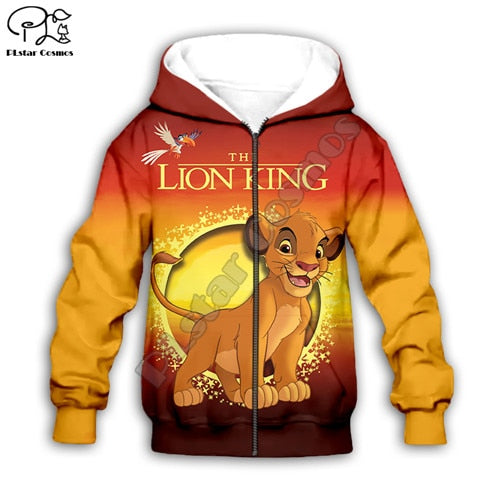 Simba The Lion King cartoon hoodie Kids baby 3D print zipper hoodies S Eban Shirt